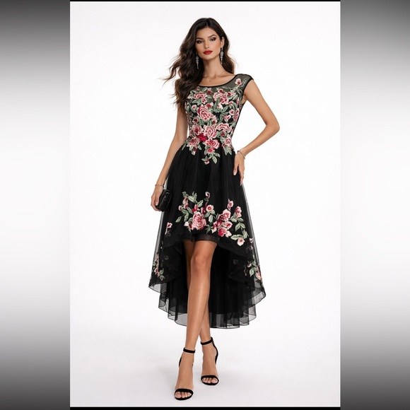 Blush Dresses & Skirts - Blush Black Floral High Low sleeveless formal Gown